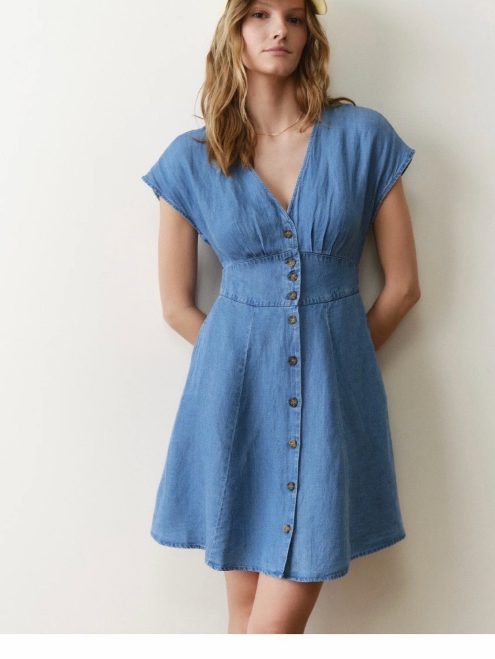 Marine Layer Light Blue Button-Front V-Neck Mini Dress Sz S NWT - Picture 2 of 14